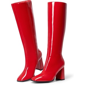 image:imageDREAM PAIRS Womens Knee High Square Toe Heel BootsRedpat
