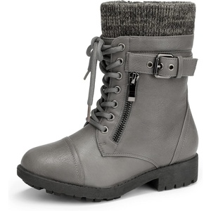 image:imageDREAM PAIRS Girls Combat Lace up Mid Calf BootsGrey