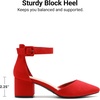 image:imageDREAM PAIRS ANNEE Pointed Toe Low Chunky Heel PumpsRedSuede