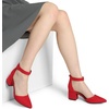 image:imageDREAM PAIRS ANNEE Pointed Toe Low Chunky Heel PumpsRedSuede