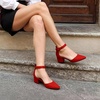 image:imageDREAM PAIRS ANNEE Pointed Toe Low Chunky Heel PumpsRedSuede