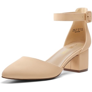 image:imageDREAM PAIRS ANNEE Pointed Toe Low Chunky Heel PumpsNudeNubuck