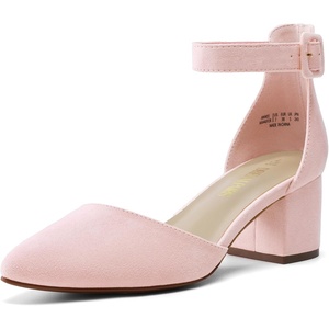 image:imageDREAM PAIRS ANNEE Pointed Toe Low Chunky Heel PumpsPinkSuede