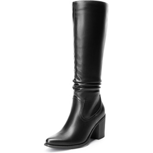 image:imageDREAM PAIRS Womens Slouchy KneeHigh Chunky Heel BootsBlackpu
