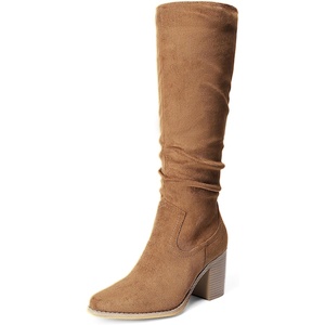 image:imageDREAM PAIRS Womens Slouchy KneeHigh Chunky Heel BootsCamel