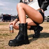 image:imageDREAM PAIRS Womens Combat Boots Lace up Mid Calf BootsBlackPu