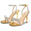 image:imageDream Pairs Womens Double Bowknots Heels Stiletto Heels with Rhinestone Bow Slingback High Heeled Sandals Square Toe ShoesGoldpat