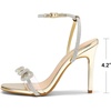 image:imageDream Pairs Womens Double Bowknots Heels Stiletto Heels with Rhinestone Bow Slingback High Heeled Sandals Square Toe ShoesGoldpu