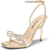image:imageDream Pairs Womens Double Bowknots Heels Stiletto Heels with Rhinestone Bow Slingback High Heeled Sandals Square Toe ShoesGoldpu
