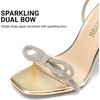 image:imageDream Pairs Womens Double Bowknots Heels Stiletto Heels with Rhinestone Bow Slingback High Heeled Sandals Square Toe ShoesGoldpu