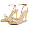 image:imageDream Pairs Womens Double Bowknots Heels Stiletto Heels with Rhinestone Bow Slingback High Heeled Sandals Square Toe ShoesGoldrhinestone