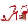 image:imageDream Pairs Womens Double Bowknots Heels Stiletto Heels with Rhinestone Bow Slingback High Heeled Sandals Square Toe ShoesRedsatin
