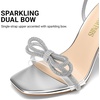 image:imageDream Pairs Womens Double Bowknots Heels Stiletto Heels with Rhinestone Bow Slingback High Heeled Sandals Square Toe ShoesSilver
