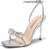 image:imageDream Pairs Womens Double Bowknots Heels Stiletto Heels with Rhinestone Bow Slingback High Heeled Sandals Square Toe ShoesSilver