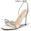 image:imageDream Pairs Womens Double Bowknots Heels Stiletto Heels with Rhinestone Bow Slingback High Heeled Sandals Square Toe ShoesWhite