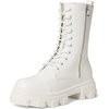 image:imageDREAM PAIRS Womens Combat Boots Lace up Mid Calf BootsWhite