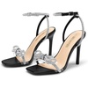 image:imageDream Pairs Womens Double Bowknots Heels Stiletto Heels with Rhinestone Bow Slingback High Heeled Sandals Square Toe ShoesBlack