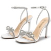 image:imageDream Pairs Womens Double Bowknots Heels Stiletto Heels with Rhinestone Bow Slingback High Heeled Sandals Square Toe ShoesWhite