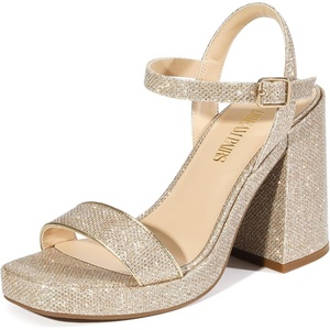 image:imageDREAM PAIRS Heels for Women Block Chunky Platform SandalGoldglitter