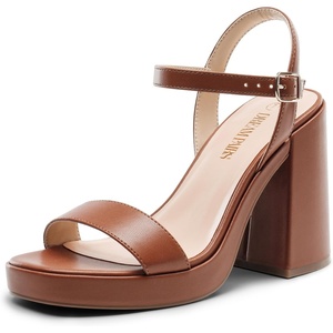 image:imageDREAM PAIRS Heels for Women Block Chunky Platform SandalTan