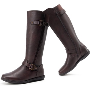 image:imageDREAM PAIRS Womens Wide Calf Flat Tall Knee High BootsTracebrown