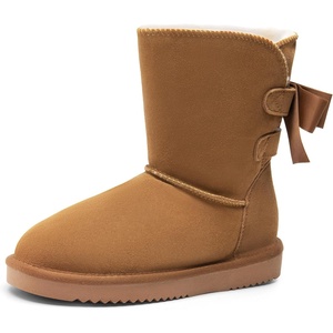 image:imageDREAM PAIRS Womens Winter Snow Boots FuzzyChic Bow Genuine Suede Leather Faux Fur Lining Memory Foam Warm Winter Short Booties for Outdoor Indoor