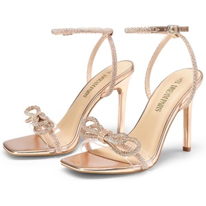 image:imageDream Pairs Womens Double Bowknots Heels Stiletto Heels with Rhinestone Bow Slingback High Heeled Sandals Square Toe ShoesChampagne